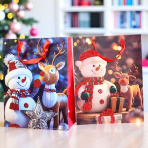 Bolsa de Regalo Navideña Mediana Mono de Nieve Tonos Azul/ Rojo