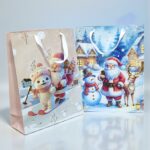 Bolsa de Regalo Grande Navideña Santa y Oso Polar Tonos Azul/Nude