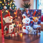 Bolsa de Regalo Navideña Grande Mono de Nieve Tonos Azul/ Rojo