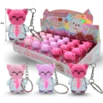 Brillo de labios con cadena llavero en forma de Gato Kawaii
