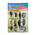 Planilla con 12 Juguetes de broma pegajosos con formas de insectos negros