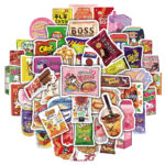 Pack con 50 Stickers Impermeables Snacks