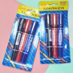 Blister con 3 Plumones Marcadores en Negro, Azul y Rojo de Doble Punta