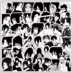 Pack con 50 Stickers Impermeables Sasuke Blanco y Negro