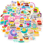 Pack con 50 Stickers Impermeables Happy Birthday Party 37587035