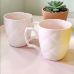 Taza de Porcelana Rosa Pastel Relieve Rombos