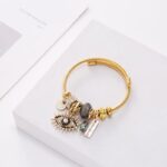 Pulsera Ajustable de Lujo Acero Inoxidable - Amuleto de Protección con Pedrería