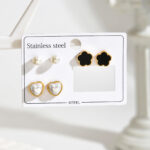 Set de 3 Pares de Aretes de Acero Inoxidable - Corazones, Flores y Perlas