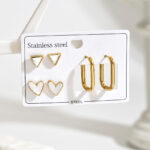 Set de 3 Pares de Aretes de Acero Inoxidable - Arracadas Rectangulares y Broqueles