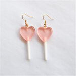 Aretes de Paleta de Corazón - Diseño Kawaii con Glitter Rosa