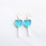 Aretes de Paleta de Corazón Azul - Diseño Kawaii con Destellos