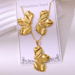 Set de Collar y Aretes de Pétalos Abstractos Acero Inoxidable ✨