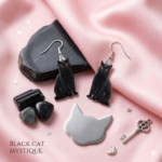 Aretes de Gatito Negro "Mystic Cat" - Diseño Acrílico con Gancho