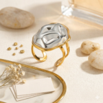 Liquid Gold & Silver: Anillo Bitono de Diseño Orgánico Ajustable Acero Inoxidable ✨🥈