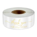 Rollo de Etiquetas Blancas "Thank You For Your Order" - Acabado Dorado Premium