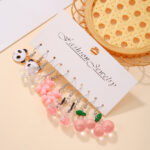 Set de 5 Pares de Aretes Kawaii: Pandas, Ositos y Frutas – Colección Sweet Pink