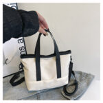 Mini Tote Bag Minimalista – Bolso de Lona con Contraste y Correa Ajustable