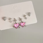 Set de 3 Pares de Aretes "Cosmos Rosa": Corazones Planetarios, Estrellas y Perlas