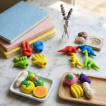 Set de Gomas de Borrar Kawaii Figuras Surtidas con Mini Estuche (Dinosaurios, Frutas, Manitas)