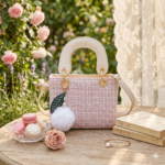 Bolso de Mano "Parisian Chic" – Diseño de Tweed Rosa con Pompón Soft