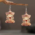 Aretes Colgantes Carrusel De Caballitos Vintage Rosa Cute
