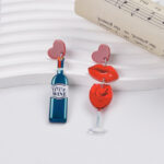 Aretes Asimétricos Botella Y Copa De Vino Acrílico Coquetos