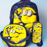 Set Trio De Mochilas con Luz Escolares Minions 3D Con Lonchera Y Lapicera Kit Escolar