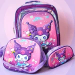 Set Trio De Mochilas Kuromi Con Luz Led 3D Escolar Lonchera Y Lapicera