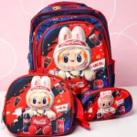 Set Trio De Mochilas Labubu Con Luz Led 3D Escolar Lonchera Y Lapicera Kit