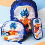 Set Trio De Mochilas Dragon Ball Goku Con Luz Led 3D Escolar Lonchera Y Lapicera