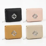 Monedero Cartera Compacta Para Mujer Con Flor Plateada Cierre