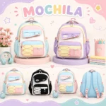 🎒 Mochila Escolar Multicolor Agujeta con Bolitas de Colores con Compartimentos