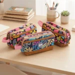 Lapicera Escolar D7014 con Divisiones y Diseño Colorido / Estuche Multiusos de Tela con 3 Compartimentos Marca ADK