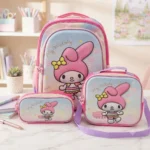 Set Trío Escolar de Mochila con Luz, Lonchera y Lapicera / Diseño My Melody