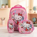 Set Trío Escolar de Mochila con Luz, Lonchera y Lapicera / Diseño Hello Kitty
